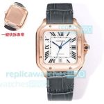 THB Factory Swiss Cartier Santos 39.8 Rose Gold Case Leather Strap Watch 